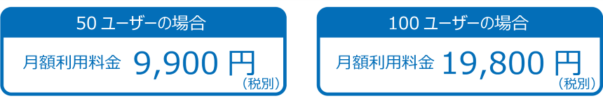 50ユーザーの場合 月額料金9,900円(税別) 100ユーザーの場合 月額料金19,800円(税別)